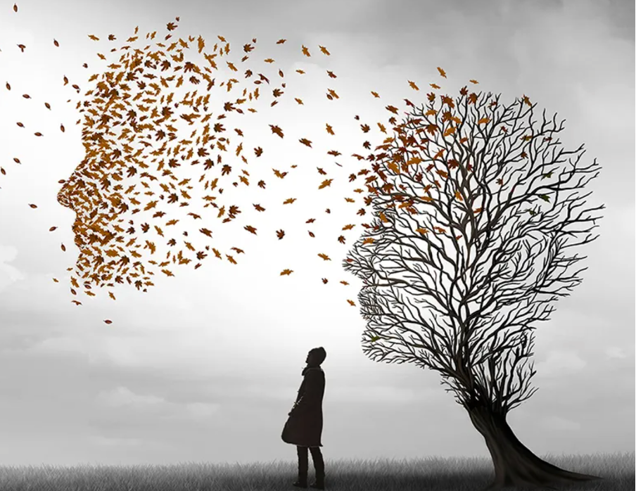 Memory loss depicted as dissolving head